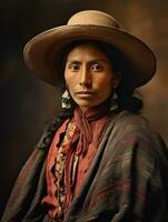 vieux coloré photographier de une mexicain femme de le de bonne heure années 1900 ai génératif photo