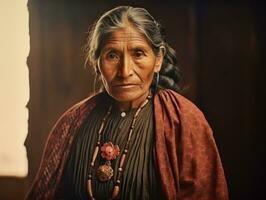 vieux coloré photographier de une mexicain femme de le de bonne heure années 1900 ai génératif photo