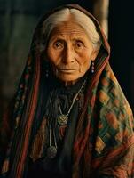 vieux coloré photographier de une mexicain femme de le de bonne heure années 1900 ai génératif photo