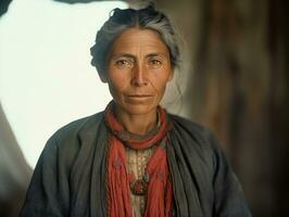 vieux coloré photographier de une mexicain femme de le de bonne heure années 1900 ai génératif photo