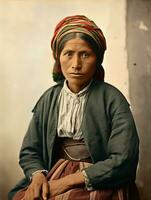 vieux coloré photographier de une mexicain femme de le de bonne heure années 1900 ai génératif photo