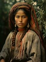 vieux coloré photographier de une mexicain femme de le de bonne heure années 1900 ai génératif photo