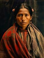 vieux coloré photographier de une mexicain femme de le de bonne heure années 1900 ai génératif photo