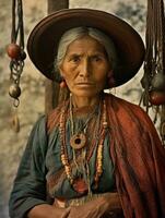 vieux coloré photographier de une mexicain femme de le de bonne heure années 1900 ai génératif photo