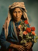 vieux coloré photographier de une mexicain femme de le de bonne heure années 1900 ai génératif photo