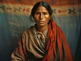 vieux coloré photographier de une mexicain femme de le de bonne heure années 1900 ai génératif photo