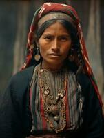 vieux coloré photographier de une mexicain femme de le de bonne heure années 1900 ai génératif photo