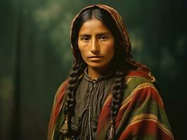 vieux coloré photographier de une mexicain femme de le de bonne heure années 1900 ai génératif photo