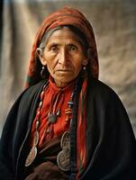 vieux coloré photographier de une mexicain femme de le de bonne heure années 1900 ai génératif photo