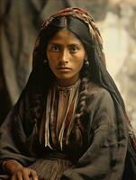 vieux coloré photographier de une mexicain femme de le de bonne heure années 1900 ai génératif photo