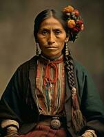 vieux coloré photographier de une mexicain femme de le de bonne heure années 1900 ai génératif photo