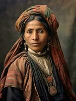 vieux coloré photographier de une mexicain femme de le de bonne heure années 1900 ai génératif photo