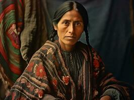 vieux coloré photographier de une mexicain femme de le de bonne heure années 1900 ai génératif photo