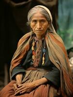 vieux coloré photographier de une mexicain femme de le de bonne heure années 1900 ai génératif photo