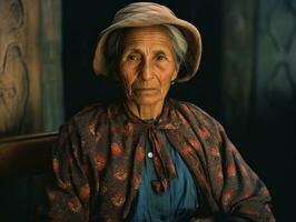 vieux coloré photographier de une mexicain femme de le de bonne heure années 1900 ai génératif photo