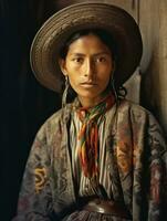 vieux coloré photographier de une mexicain femme de le de bonne heure années 1900 ai génératif photo