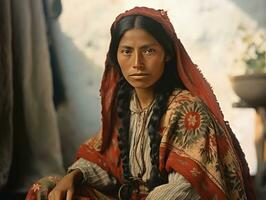 vieux coloré photographier de une mexicain femme de le de bonne heure années 1900 ai génératif photo