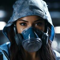 une femme portant une gaz masque photo