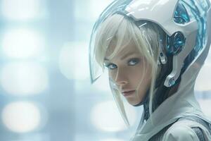 un image de une femme dans une futuriste costume photo