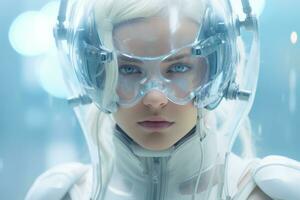 un image de une femme dans une futuriste costume photo