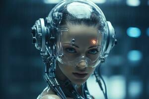 un image de une femme portant une futuriste casque photo