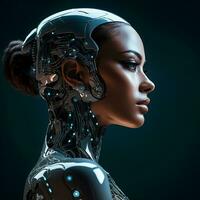 le visage de une femme avec une robot tête photo