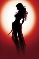 silhouette de une sexy femme dans une rouge Contexte génératif ai photo