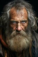 un vieux homme avec une barbe et bleu yeux génératif ai photo