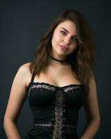 une magnifique Jeune femme dans une noir corset génératif ai photo