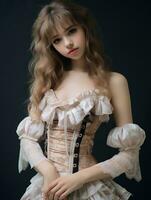 une Jeune femme dans une corset posant pour le caméra génératif ai photo