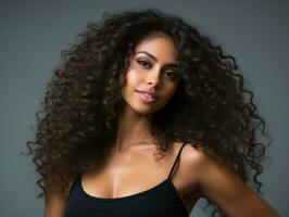 magnifique africain américain femme avec frisé cheveux génératif ai photo