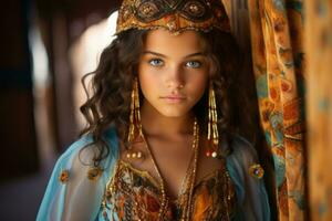une magnifique Jeune femme dans un Oriental costume génératif ai photo