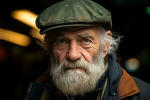 un vieux homme avec une barbe et une chapeau génératif ai photo