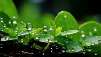 vert les plantes avec l'eau gouttelettes sur leur génératif ai photo