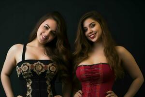 deux femmes dans corsets posant pour le caméra génératif ai photo