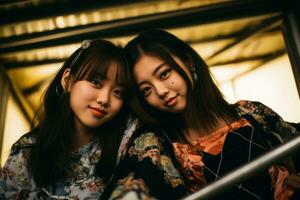 deux Jeune asiatique femmes posant pour une photo