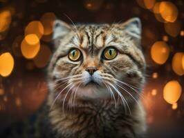 Écossais chat portrait proche en haut établi avec génératif ai La technologie photo