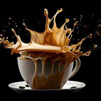 international café journée fête avec chaud latté café éclaboussure ai génératif photo