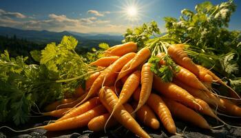 frais, en bonne santé des légumes récolté de biologique ferme dans été généré par ai photo