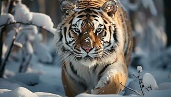 majestueux Bengale tigre, féroce chasseur, regarder avec sauvage agression généré par ai photo