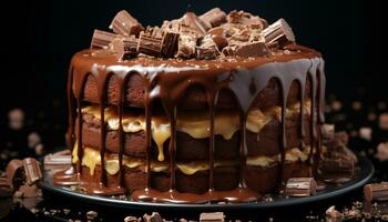 une tranche de fait maison Chocolat gâteau avec fouetté crème généré par ai photo