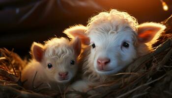 mignonne chiot en jouant dans prairie, innocence de Nouveau la vie généré par ai photo