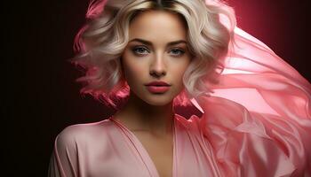 une magnifique caucasien femme avec blond cheveux et élégant mode généré par ai photo