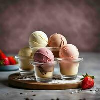 chocolat, vanille et fraise la glace crème isolé photo