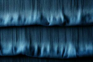 bleu denim Contexte avec une couture. lumière bleu Couleur denim jeans en tissu texture. copie espace pour texte. ai génératif photo