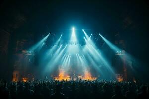 concert étape avec écran illuminé par projecteurs. ai génératif photo