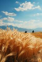 clair ciel, roulant montagnes, d'or blé des champs. ai génératif photo