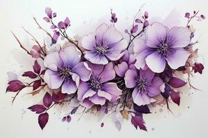magnifique détaillé et détaché petit espacé violet fleurs sur une blanc Contexte. ai génératif photo