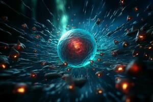 le vue de une particule faisceau de une particule accélérateur attaquer cancer cellules. ai génératif photo