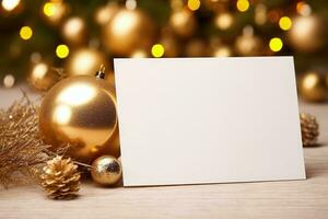 Noël carte avec espace à écrire, Noël décor, d'or détails. génératif ai photo